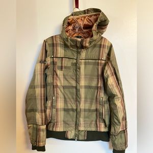 686 snowboard/ski jacket, women’s size M, green and pink with satin lining